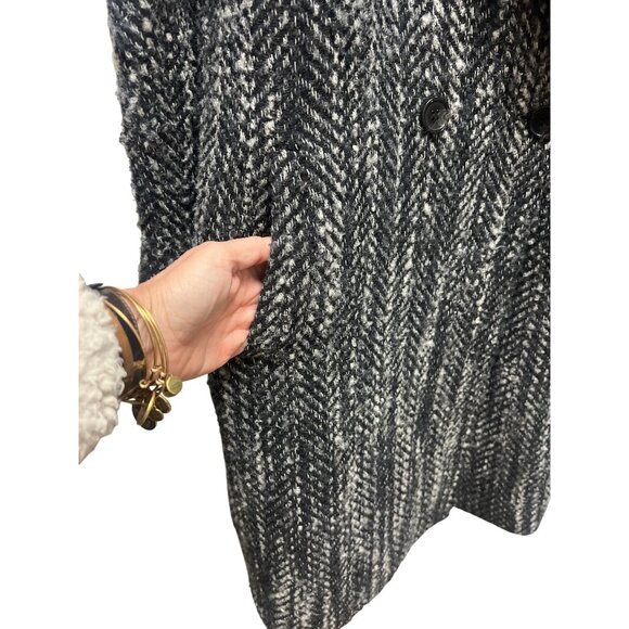 H&M Wool Blend Faux Fur Collar Tweed Overcoat - Picture 4 of 10